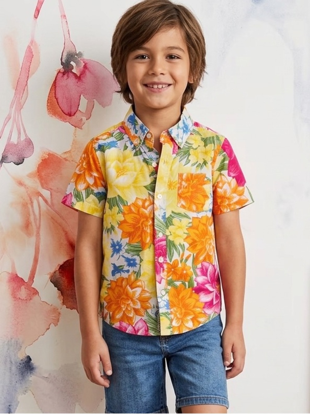 Janie & Jack Multicolor Kid’s Floral Button Down Shirt Size:7